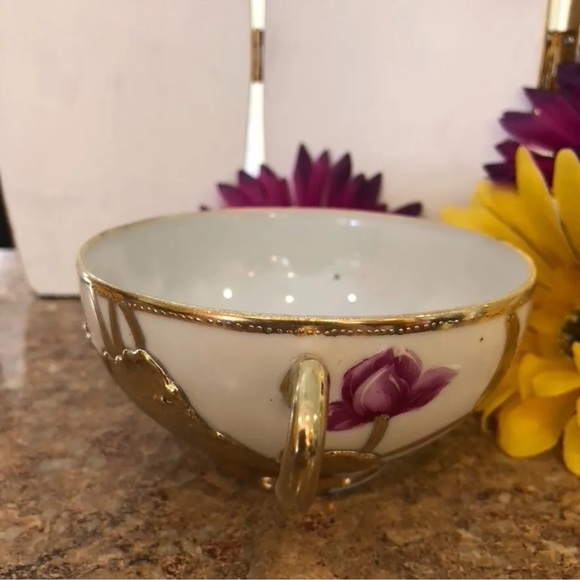 Rare Antique Nagoya SNB Nippon Porcelain Raised Gold Leaf Tea Cup - Picture 2 of 13